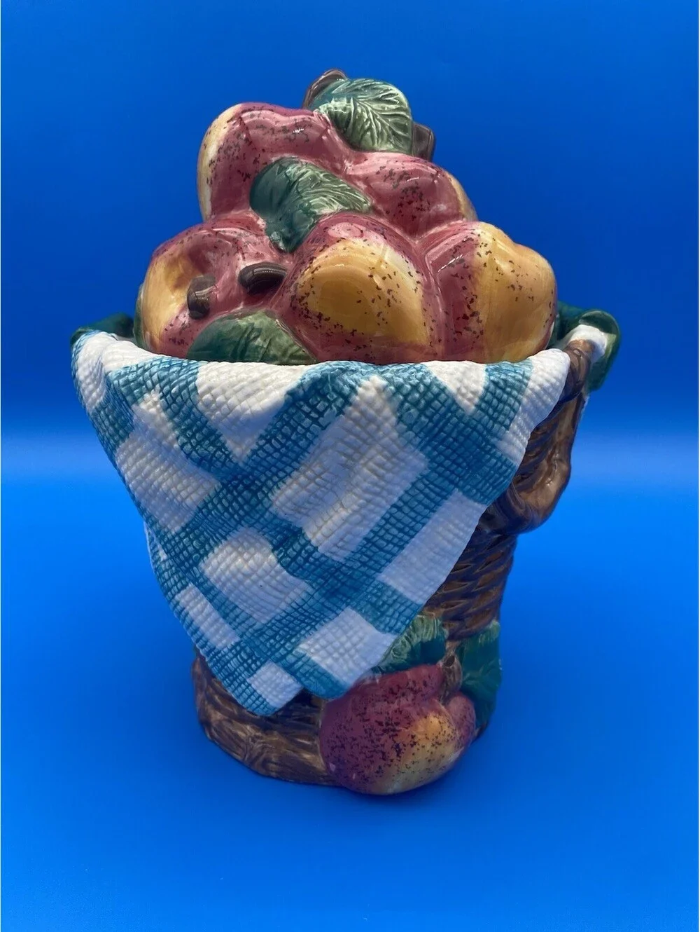 Garden Ridge Ceramic Apple Picking Basket Cookie Jar w/ Lid